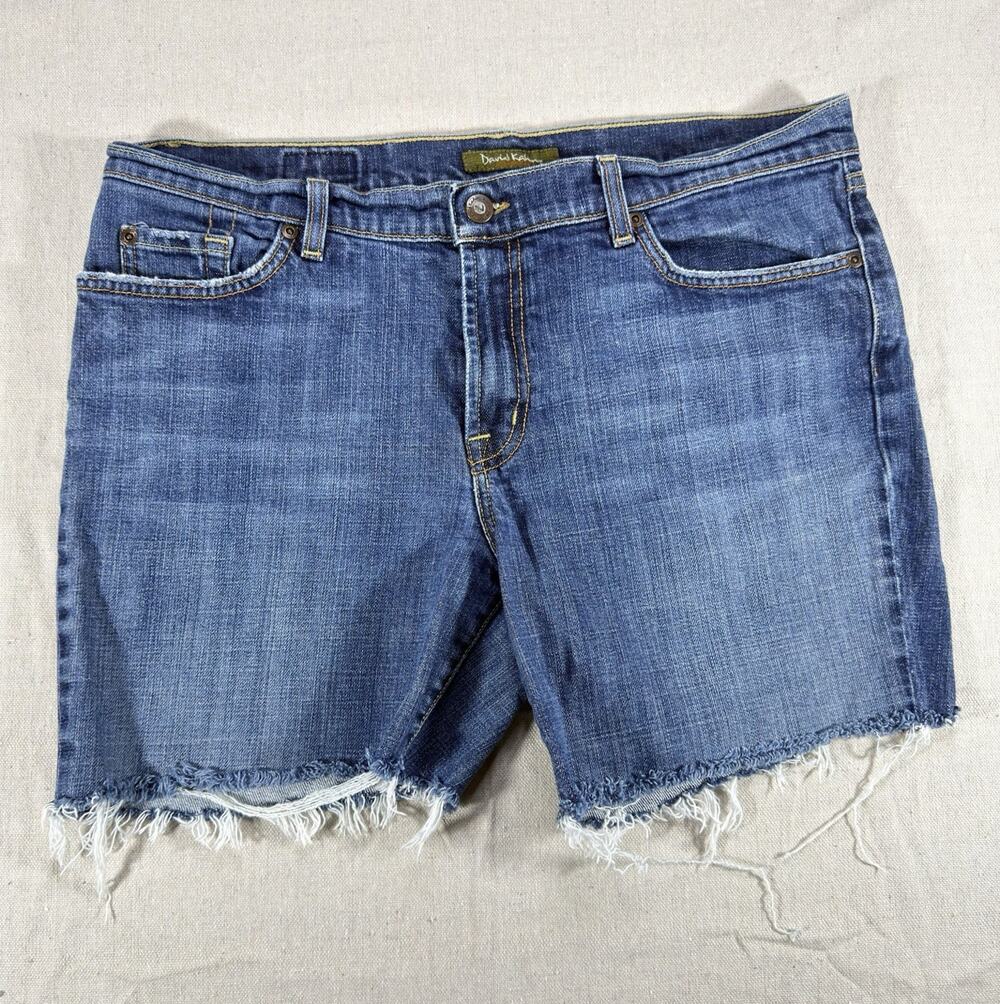David Kahn Womens Denim Cut Off Shorts Blue Medium Wash Mid Rise Size 14 W34